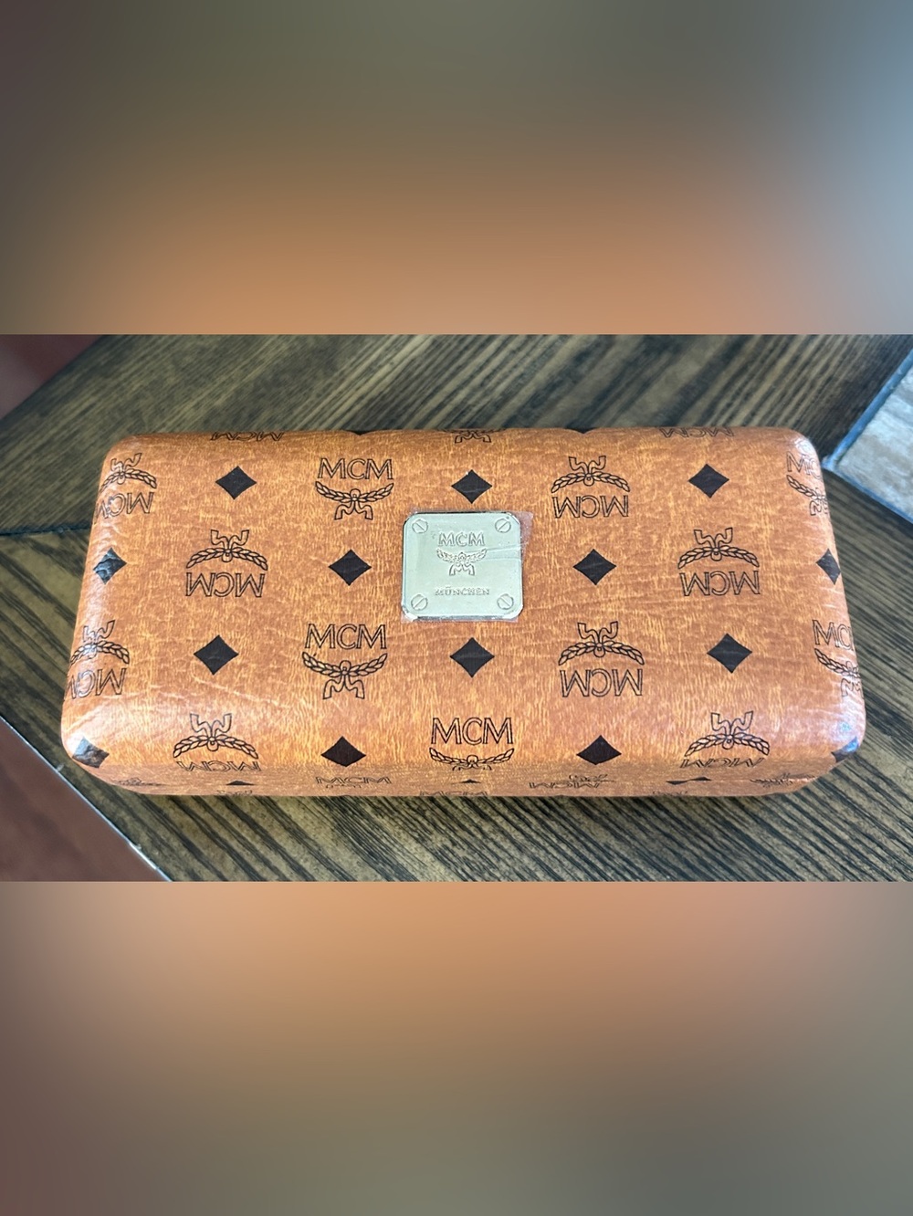 New MCM Signature Hardshell Sunglasses Case Cognac Monogram Leather